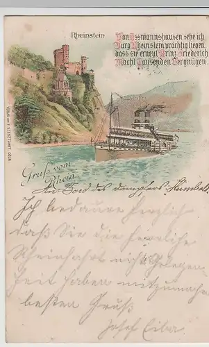 (76881) AK Gruss vom Rhein, Burg Rheinstein, Litho 1898