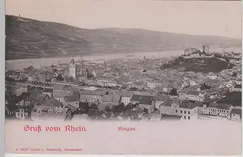 (75925) AK Gruß vom Rhein, Bingen, Panorama, bis um 1905