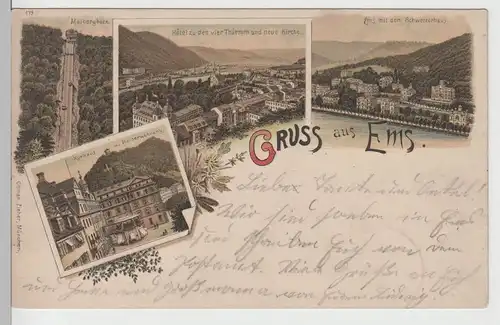 (76590) AK Gruss aus Bad Ems, Mehrbild Litho 1904