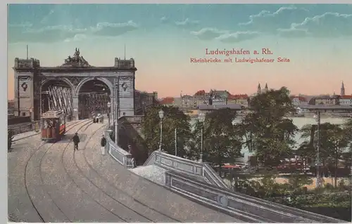 (72636) AK Ludwigshafen, Rheinbrücke mit Ludwigshafener Seite, vor 1920