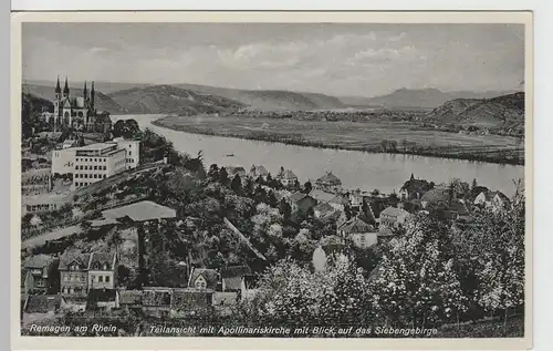 (65635) AK Remagen am Rhein, Teilansicht mit Apollinariskirche, vor 1945