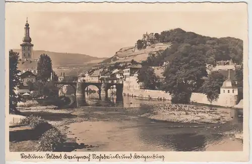 (60136) Foto AK Bad Kreuznach, Nahebrücke und Kauzenburg, vor 1945