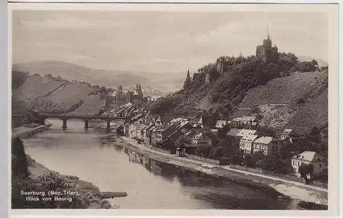 (57461) Foto AK Saarburg, Blick von Beurig, Burg, St. Laurentius 1934