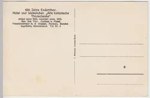 (57450) AK Cochem, Enderttor, Alte Torschenke, vor 1945