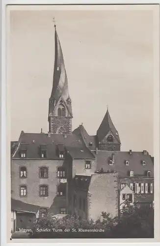 (54310) Foto AK Mayen, Schiefer Turm der St. Klemenskirche, vor 1945