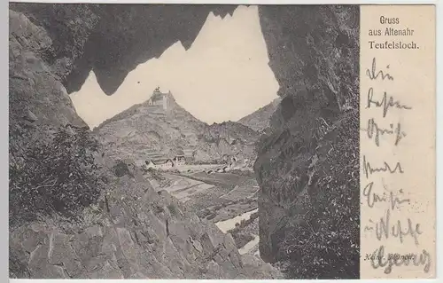 (43728) AK Gruß aus Altenahr, Burg Are, Blick vom Teufelsloch 1904