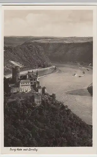 (38783) Foto AK St. Goarshausen, Burg Katz mit Loreley vor 1945