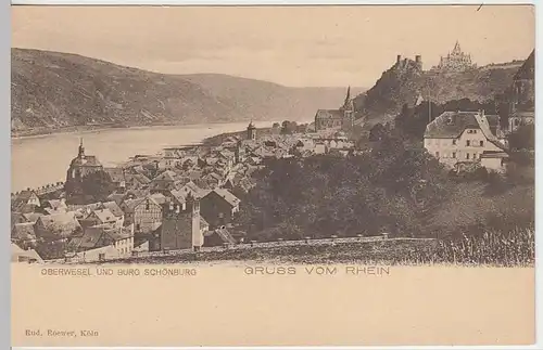 (34298) AK Gruss vom Rhein, Oberwesel u. Burg Schönburg, vor 1905