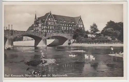 (29869) Foto AK Bad Kreuznach, Neue Brücke m. St. Marienwörth vor 1945