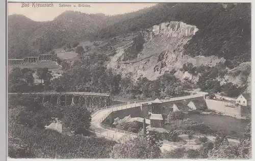 (115688) AK Bad Kreuznach, Salinen und Brücke um 1910