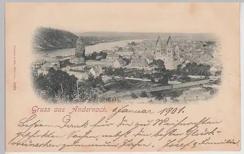 (115539) AK Gruss aus Andernach, Totale 1901