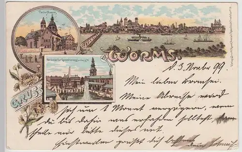 (115312) AK Gruss aus Worms, Mehrbild Litho 1899