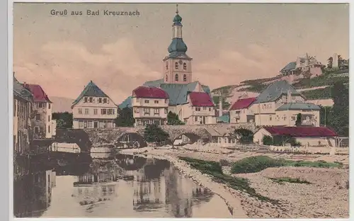 (114415) AK Bad Kreuznach, alte Nahebrücke, coloriert 1910