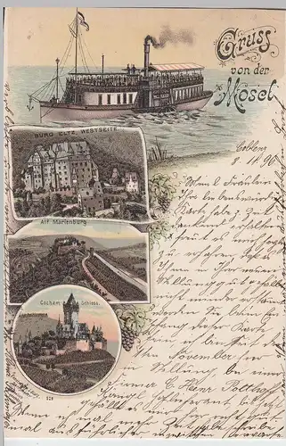 (113695) Künstler AK Gruß von der Mosel, Burg Eltz, Alf Marienburg 1896