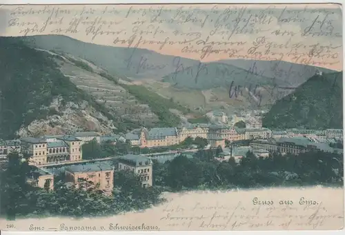 (113395) AK Gruß aus Ems, Lahn, Panorama, Schweizerhaus 1902