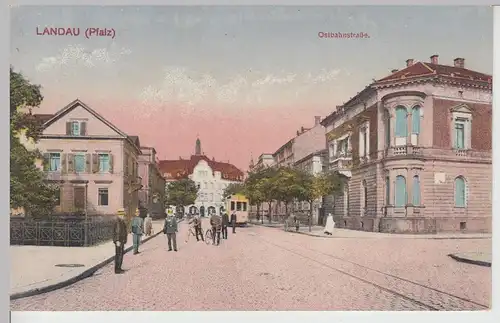 (112106) AK Landau, Pfalz, Ostbahnstraße, Straßenbahn, um 1919