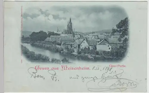 (111526) AK Gruß aus Meisenheim, Glan Partie, Schlosskirche, Mondscheinkarte 189