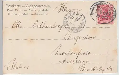 (110992) AK Gruss vom Rhein, Burg Rheinstein, Bahnpost 1905