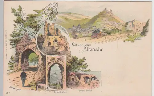 (110897) AK Gruss aus Altenahr, Burg Are, Litho vor 1905