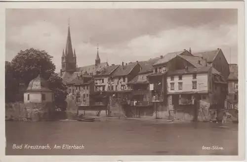 (109906) Foto AK Bad Kreuznach, Häuser am Ellerbach, St. Nikolauskirche 1925