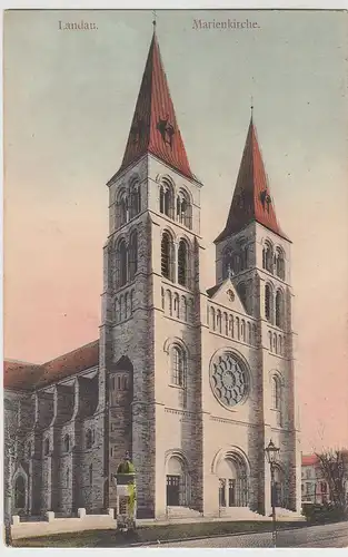 (109818) AK Landau, Pfalz, Marienkirche, Litfaßsäule, Feldpost 1914