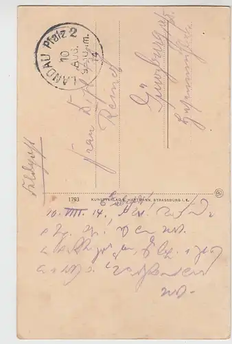 (109818) AK Landau, Pfalz, Marienkirche, Litfaßsäule, Feldpost 1914