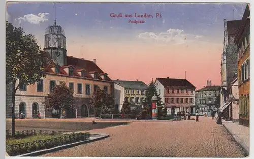 (109777) AK Gruß aus Landau, Pfalz, Postplatz, Litfaßsäule, Cafe Ludwig, Feldpos
