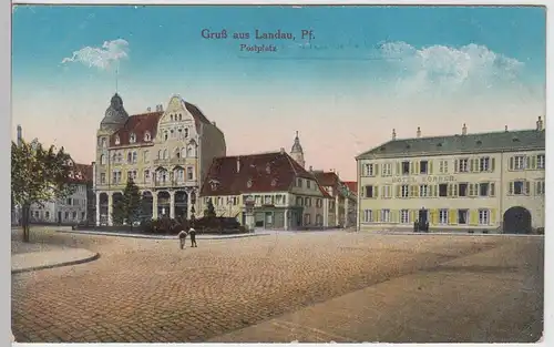 (109776) AK Gruß aus Landau, Pfalz, Postplatz 1919