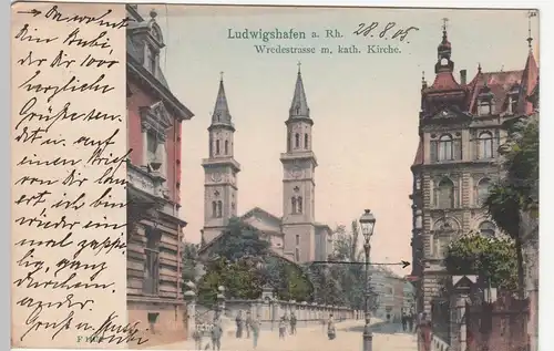 (109686) AK Ludwigshafen, Rhein, Wredestraße, katholische Kirche 1905