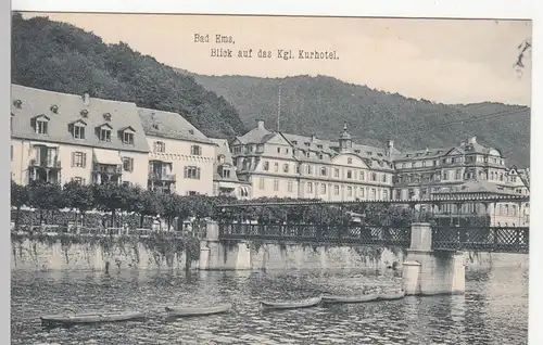 (109596) AK Bad Ems, Kurhotel, Brücke, Boote, um 1907