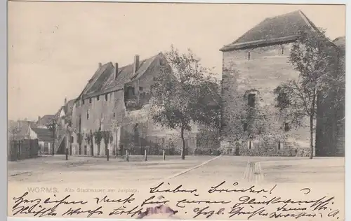 (108858) AK Worms, Stadtmauer am Juxplatz, gelaufen 1909