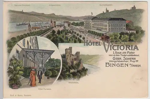 (108803) AK Bingen am Rhein, Hotel Victoria, Terrasse, Rheinstein, vor 1945
