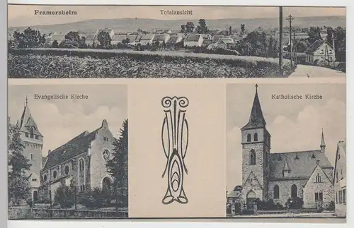 (108788) AK Framersheim, evangelische Kirche, katholische Kirche, um 1917