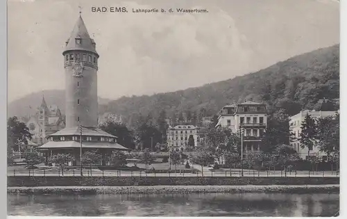 (105821) AK Bad Ems, Lahnpartie beim Wasserturm, 1913