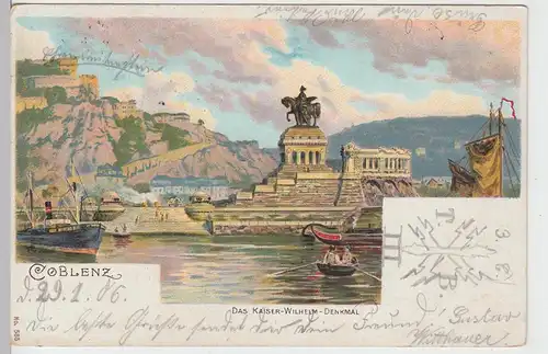 (105595) AK Coblenz, Koblenz, Kaiser Wilhelm-Denkmal, Litho 1906