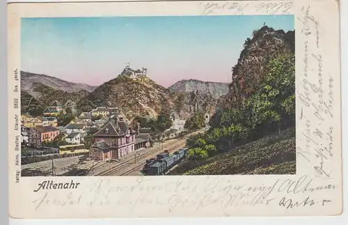 (104432) AK Altenahr, Ansicht m. Bahnhof u. Burg Are, Golddruck, 1901