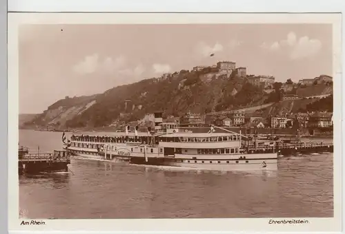 (104375) Foto AK Koblenz, Festung Ehrenbreitstein, Dampfer "Vaterland", 1920er