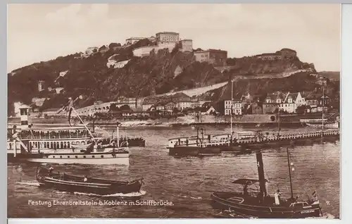 (104374) Foto AK Koblenz, Festung Ehrenbreitstein, Schiffsbrücke, 1920er