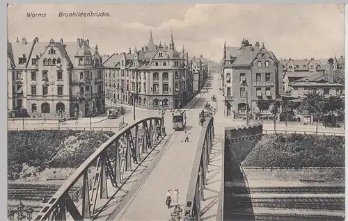 (104317) AK Worms, Brunhildenbrücke, Straßenbahn, 1907