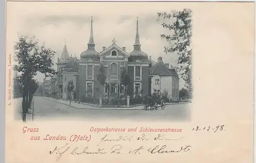 (104304) AK Gruss aus Landau (Pfalz), Ostparkstraße u. Schleussenstraße, 1898
