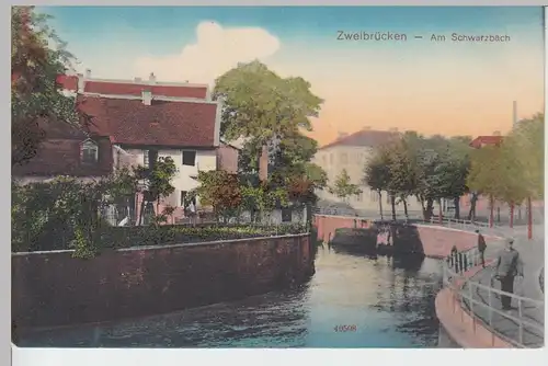 (100945) AK Zweibrücken, Partie am Schwarzbach 1914