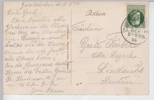 (100945) AK Zweibrücken, Partie am Schwarzbach 1914