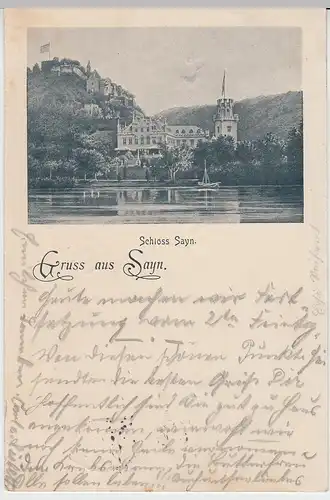 (100503) AK Gruß aus Sayn, Schloss Sayn 1899