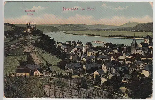 (100398) AK Remagen, Rhein, Panorama, Apollinariskirche, vor 1945