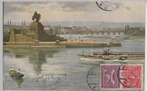 (100381) Künstler AK H. Hoffmann, Koblenz, Deutsches Eck, Kaiser Wilhelm Denkmal