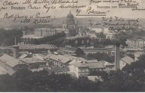 (169) AK Potsdam, Panorama mit Lockschuppen, Brücke 1905