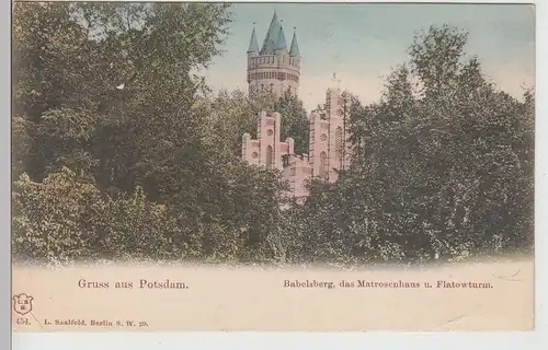 (112891) AK Gruss aus Potsdam, Matrosenhaus u. Flatowturm i. Babelsberg um 1900