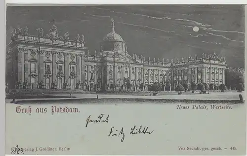 (101184) AK Gruß aus Potsdam, Neues Palais, Westseite, Mondscheinkarte 1898