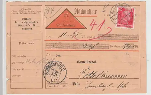 (114417) Nachnahme Postkarte DR, München 1927