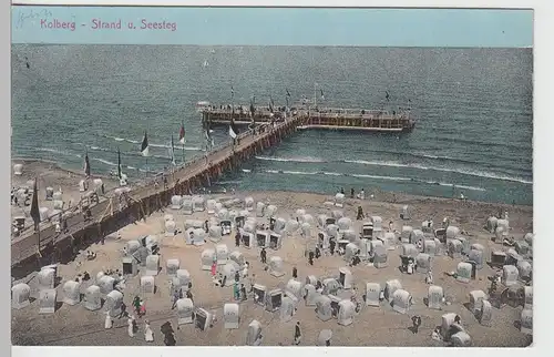 (91659) AK Kolberg, Kolobrzeg, Strand u. Seesteg, 1927